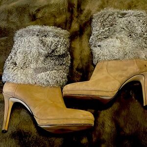 Michael Kors Tan Suede Leather Boots |Size 10 | Faux Fur Trim | Stiletto Heel